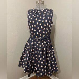 ModCloth Retro Floral Fit and Flare Sleeveless Dress - Navy